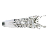 Elegant Diamond Mountings 18K White Gold Baguette & Round Cut 0.81 Carats Diamond Semi-Mount Ring For A 2.0 Carats Gemstone