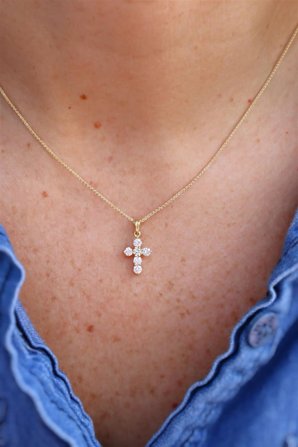 Elegant Diamond Necklaces & Pendants 18K Yellow Gold 0.52 Carats Small Diamond Cross Pendant