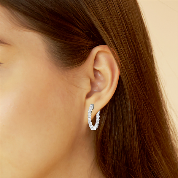 Classic & Contemporary 14K Gold White Lab-Grown 1.0 Carats Diamond Medium 19mm Hoop Earrings