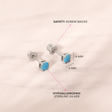 Sterling Silver December Birthstone Turquoise CZ Earrings For Children