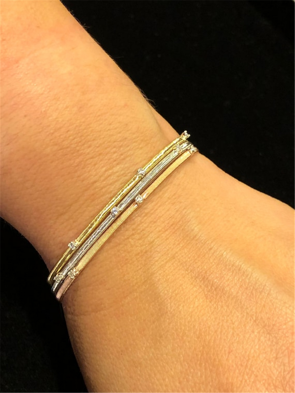 Sophisticated & Timeless Diamond Bracelets 14K Gold Yellow & Titanium Wire3 Stone Diamond Bangle Bracelet - 0.16 CTW, Size 6.75 Inch