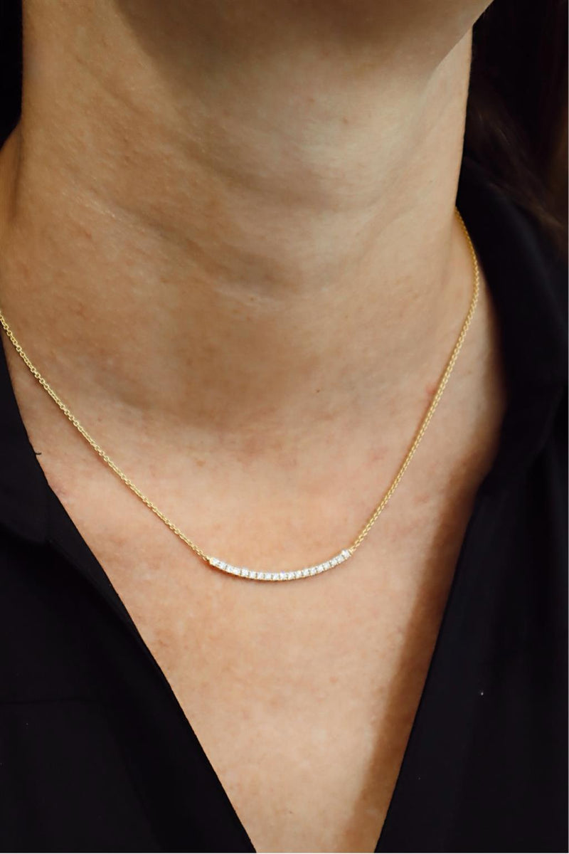 Elegant Diamond Necklaces 18K Gold Yellow 0.41 Carats Diamonds Curved Bar Necklace - 16 Inch