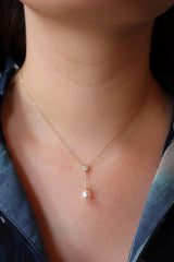 Elegant Pearl Necklaces & Pendants 14K Yellow Gold 7.0-7.5 MM Pearl & 0.47 Carats Lab Grown Diamond Necklace - 18 Inch