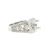 Elegant Diamond Mountings 18K White Gold 1.50 Carats Round Diamond Halo Semi Mount Ring - 1.32 Carats Diamond Weight