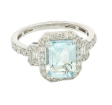Bold & Elegant 14K White Gold Rectangular Cushion Cut 2.0 Carats Aquamarine & 0.50 Carats Diamond Ring