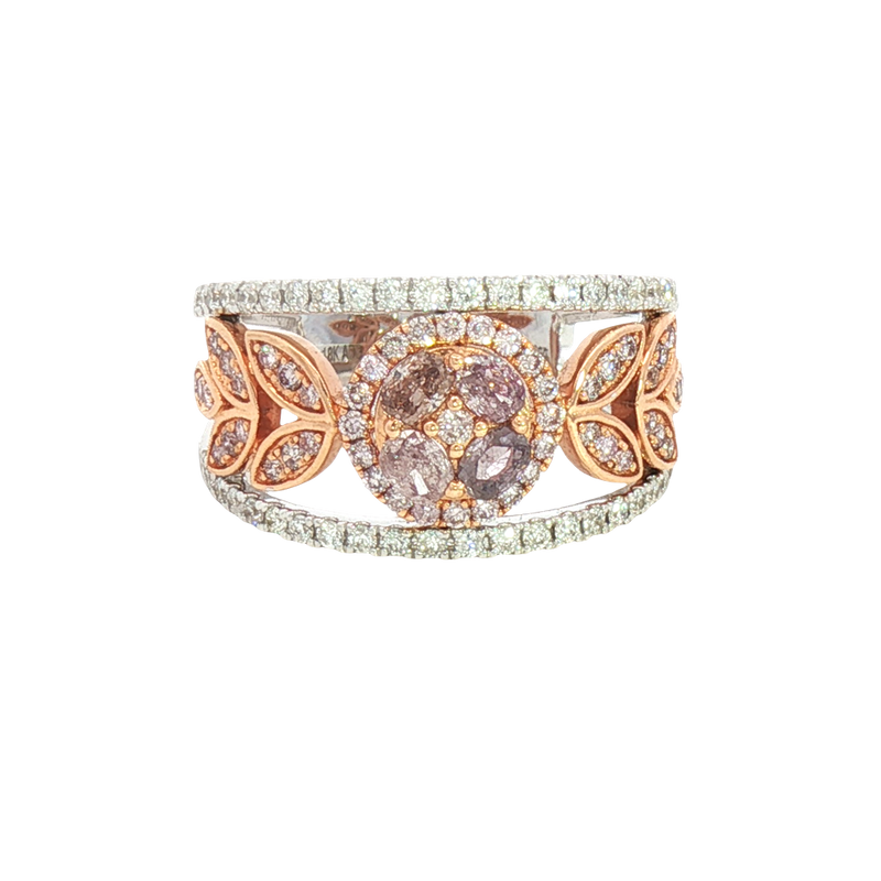 Elegant & Trendy 18K White & Rosé Gold 1.06 Carats Pinkish Brown & White Diamond Dinner Ring
