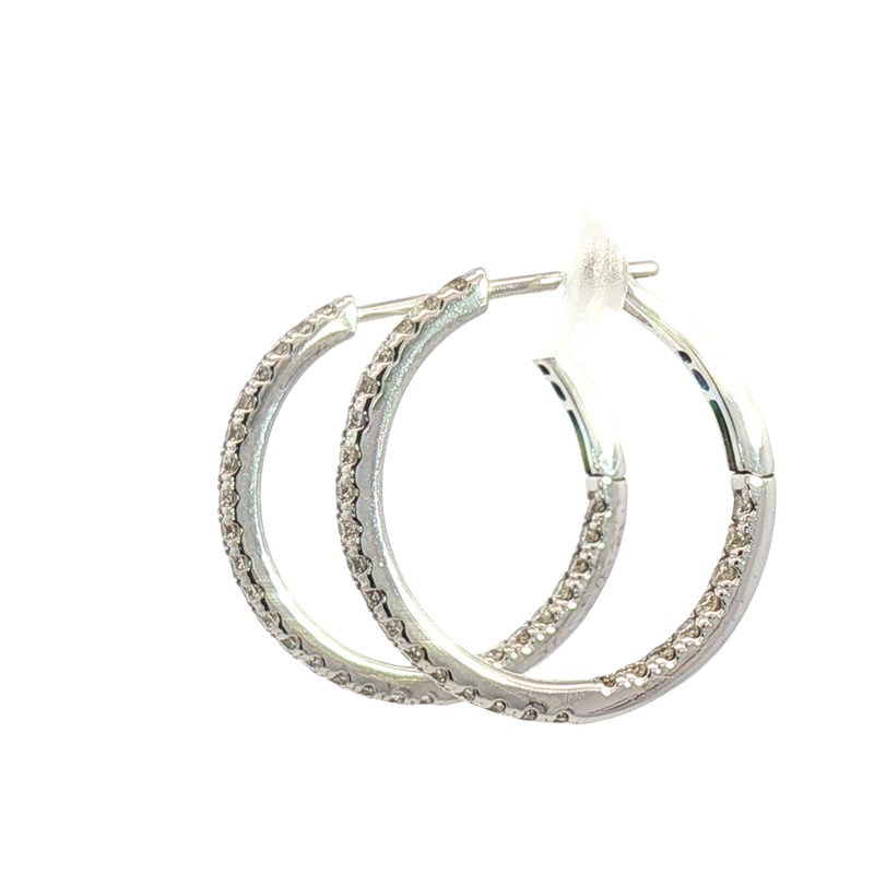 Classic & Contemporary 14K White Gold 0.77 Carats Diamond Medium Inside Out Hoop Earrings