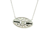 Vibrant Colored Stone Necklaces 18K White Gold 0.16 Carats Onyx & 0.27 Carats Diamond Art Deco InspiredNecklace - 18 Inch