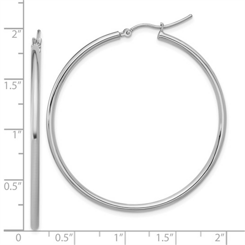 Elegant Precious Metal Earrings 10K Gold White 48MM Medium Hoop Earrings