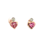 Vibrant Color Stone 14K Rosé Gold 1.13 Carats Pink Sapphire Heart & 0.10 Carats Diamond Stud Earrings