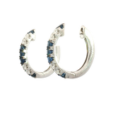 Vibrant Color Stone 14K Gold White 0.32 Carats Sapphires & 0.20 Carats Diamonds Medium Hoop Earrings