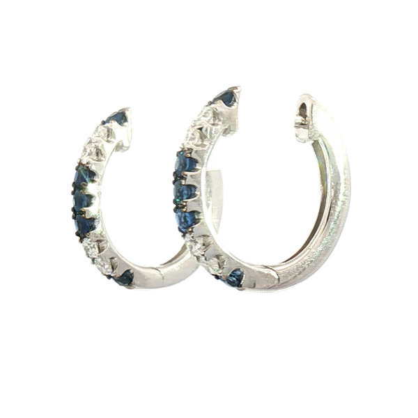 Vibrant Color Stone 14K Gold White 0.32 Carats Sapphires & 0.20 Carats Diamonds Medium Hoop Earrings