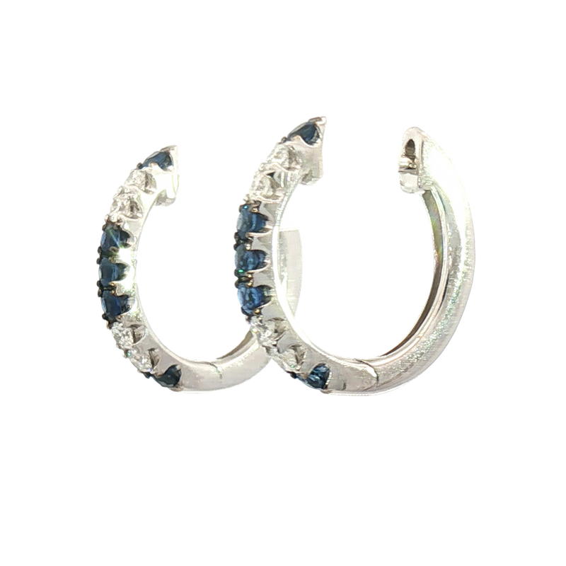 Vibrant Color Stone 14K Gold White 0.32 Carats Sapphires & 0.20 Carats Diamonds Medium Hoop Earrings