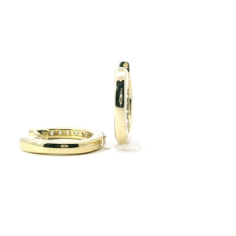 Classic & Contemporary 10K Gold Yellow 1/2 Carats Diamond Medium Hinged 16mm Hoop Earrings