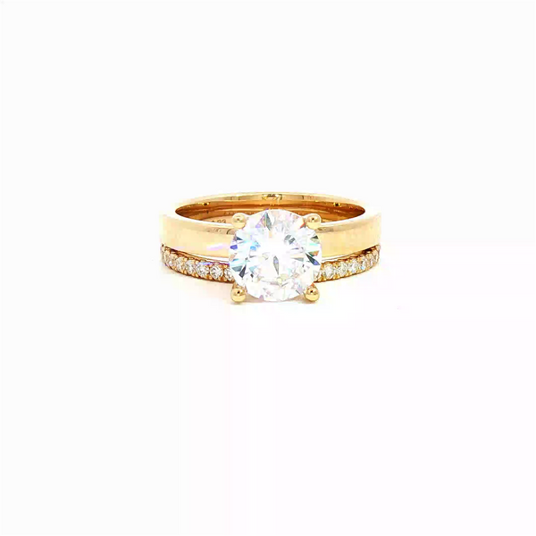 MPJ Elegant Diamond Mountings 14K Gold Yellow Diamond Accented Round False Carats, 6.5 6.5 MM Engagement Ring - 0.23 Carats Accent Diamonds