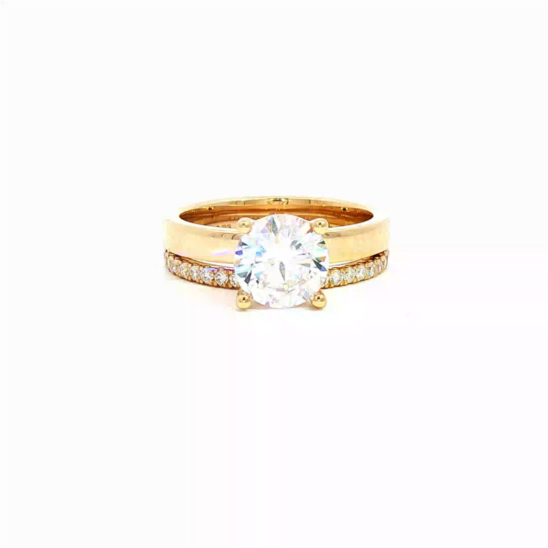 MPJ Elegant Diamond Mountings 14K Gold Yellow Diamond Accented Round False Carats, 6.5 6.5 MM Engagement Ring - 0.23 Carats Accent Diamonds