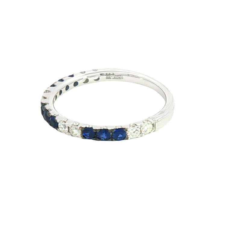 Bold & Elegant 14K White Gold 0.39 Carats Blue Sapphire & 0.28 Carats Diamond Stackable Band