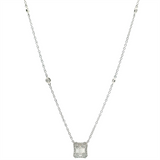 Elegant Diamond Necklaces 18K Gold White 0.19 Carats Baguette Diamonds & 0.31 Carats Round Diamond Halo Drop Necklace - 16.5 Inch