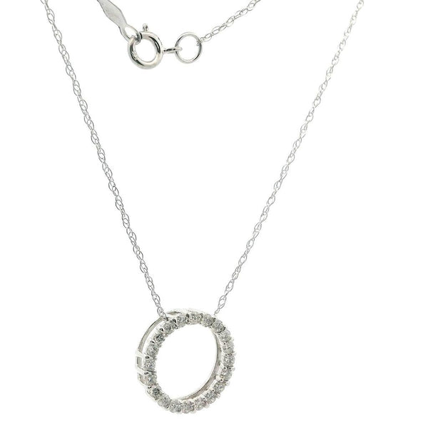Elegant Diamond Necklaces 14K Gold White 1/4 Carats Diamond Drop Circle Pendant Necklace - 18 Inch