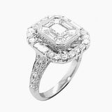 Elegant & Trendy Vintage Inspired 18K White Gold 2.67 Carats Multi-cut Diamond Cluster Halo Ring