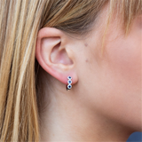Vibrant Color Stone 14K White Gold 0.31 Carats Blue Sapphire & 0.15 Carats Diamond Halo Huggie Earrings