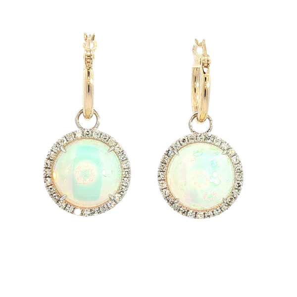Vibrant Color Stone 14K Yellow & White Gold 4.92 Carats Opals & 0.34 Carats Diamond Halo Dangle Earrings