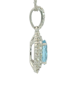 Vibrant Colored Stone Necklaces 14K White Gold 0.85 Carats Blue Topaz & 0.39 Carats Diamond Double Halo Necklace - 18 Inch