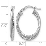 Elegant Precious Metal Earrings 14K Gold White Medium Textured & Polished Oval 16x23mm Hoop Earrings