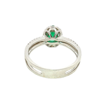 Bold & Elegant 18K White Gold Oval Cut 0.67 Carats Emeral & 0.25 Carats Diamond Halo Ring