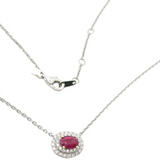 Vibrant Colored Stone Necklaces 18K Gold White 0.48 Carats Ruby & 0.25 Carats Diamond Halo Necklace, 18 Inch