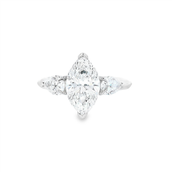 14K Gold White Lab Grown Diamond 3 Stone 2.0 Carats Marquise & 0.68 Carats Pear Cut Engagement Ring -  2.68 CTW Diamond