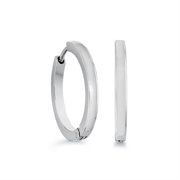 White Enamel & Stainless Steel Huggie Earrings