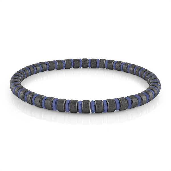 Bold & Stylish Alternative Metal Bracelets Ion Plated Black & Blue Mini Bead Stretch Bracelet - 8 Inch