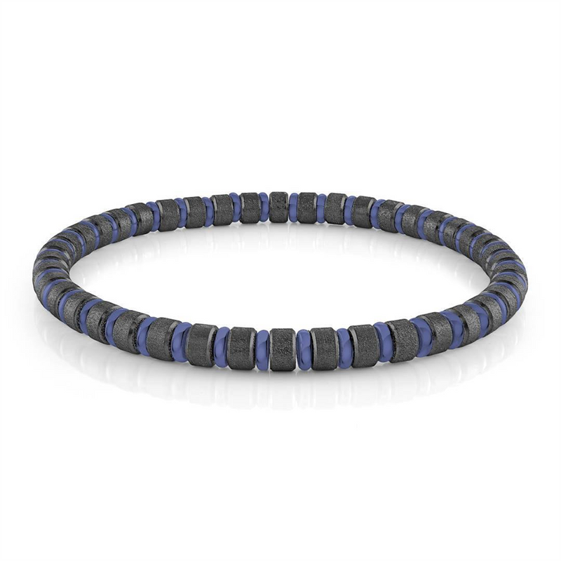 Bold & Stylish Alternative Metal Bracelets Ion Plated Black & Blue Mini Bead Stretch Bracelet - 8 Inch