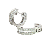 Classic & Contemporary 18K White Gold 0.62 Carats Baguette & Round Diamond Huggie Earrings