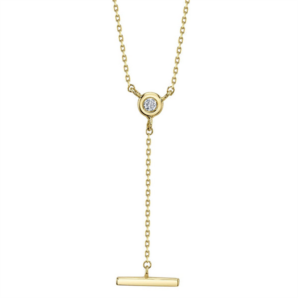 Elegant Diamond Necklace 14K Gold Yellow 0.03 Carats Diamond Solitaire Lariat Necklace - 20 Inch