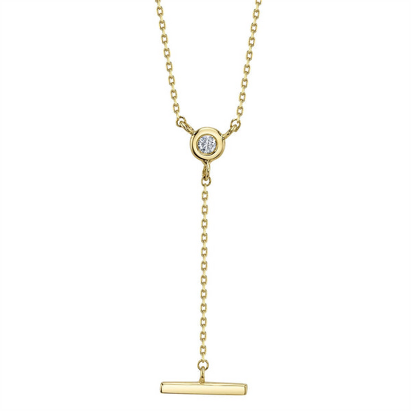 Elegant Diamond Necklace 14K Gold Yellow 0.03 Carats Diamond Solitaire Lariat Necklace - 20 Inch