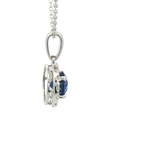 Elegant Colored Stone Necklace Platinum 1.07 Carats Blue Sapphire & 0.25 Carats Diamond Halo Necklace - 18 Inch