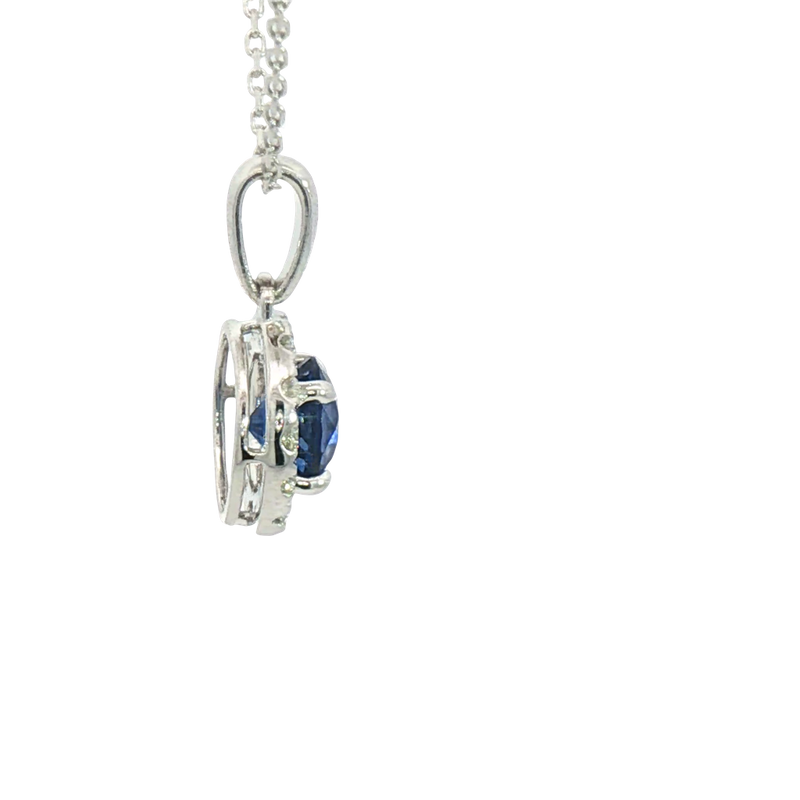 Elegant Colored Stone Necklace Platinum 1.07 Carats Blue Sapphire & 0.25 Carats Diamond Halo Necklace - 18 Inch