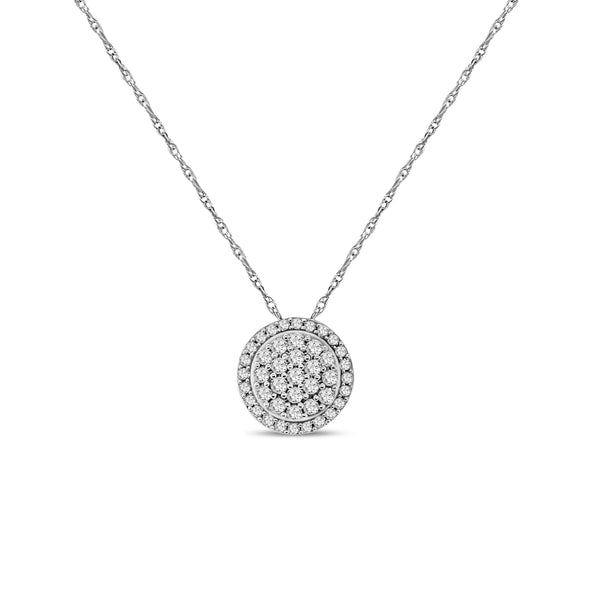 White 10 Karat Gold 1/4 Carats Diamond Halo Pendant Necklace