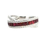 Elegant & Trendy 18K White Gold Princess Cut 0.97 Carats Ruby & 0.47 Carats Diamond Crossover Band