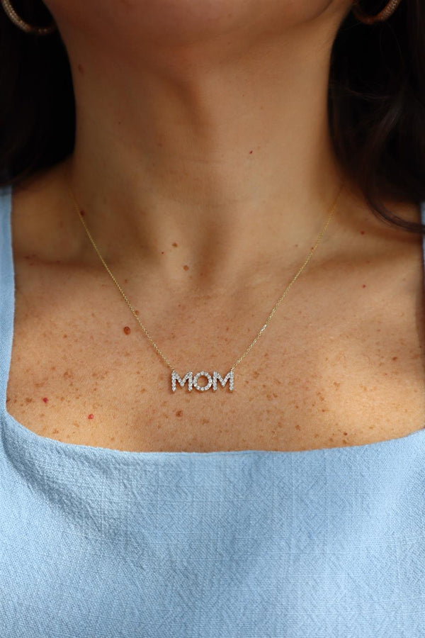 Elegant Diamond Necklaces 14K Yellow Gold  0.473 Carats Diamond "MOM" Necklace - 18 Inch