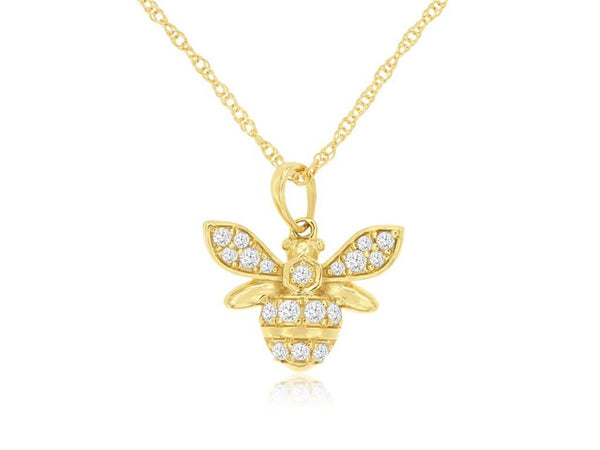 Yellow 14 Karat Gold 0.23 Carats Diamond Bumble Bee Pendant Necklace