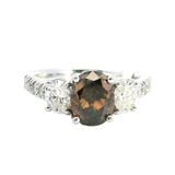 Elegant & Trendy 18K White Gold 1.78 Carats Cognac Diamond & 0.97 Carats Round & Oval Diamond Ring