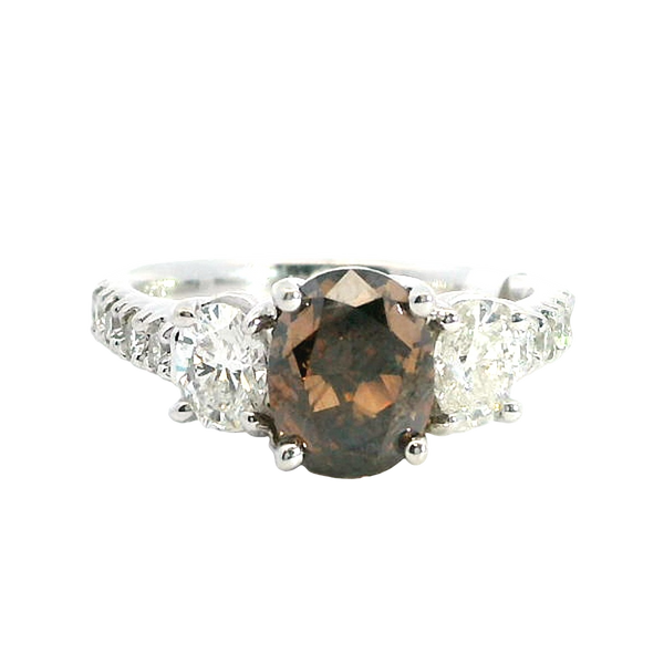 Elegant & Trendy 18K White Gold 1.78 Carats Cognac Diamond & 0.97 Carats Round & Oval Diamond Ring