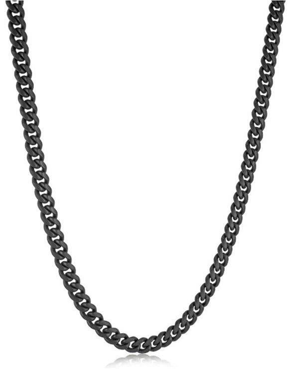 Black Stainless Steel 6MM Curb & Black Cubic Zirconium Necklace - 22 Inches