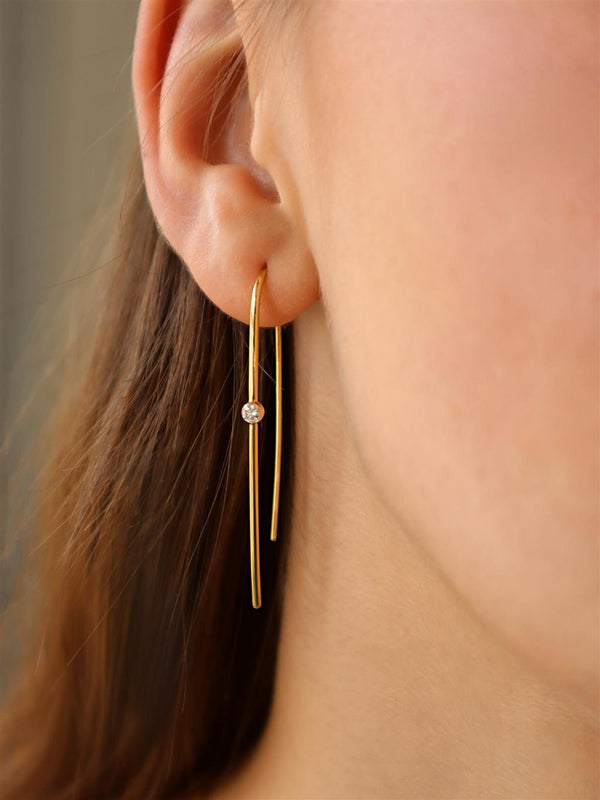 Classic & Contemporary 18K Yellow Gold 0.14 Carats Diamond Threader Earrings