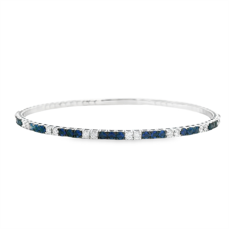 Elegant & Eye Catching 14K Gold White & Titanium 0.92 Carats Sapphire & 0.41 Carats Diamond Flexible Bangle Bracelet, Length 6.5 Inch