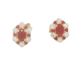 Vibrant Color Stone 14K Gold Yellow 1.10 Carats Rubies & 0.50 Carats Diamonds Stud Earrings