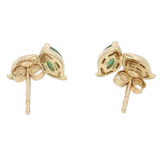 Vibrant Color Stone 14K Yellow Gold Marquise Shaped 0.60 Carats Emeralds & 0.11 Carats Diamond Cluster Stud Earrings